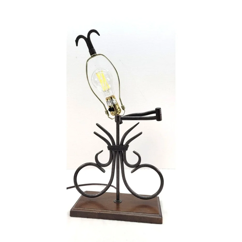 Vintage Wrought Iron Portable Table Lamp Western Style w Swing Arm 22